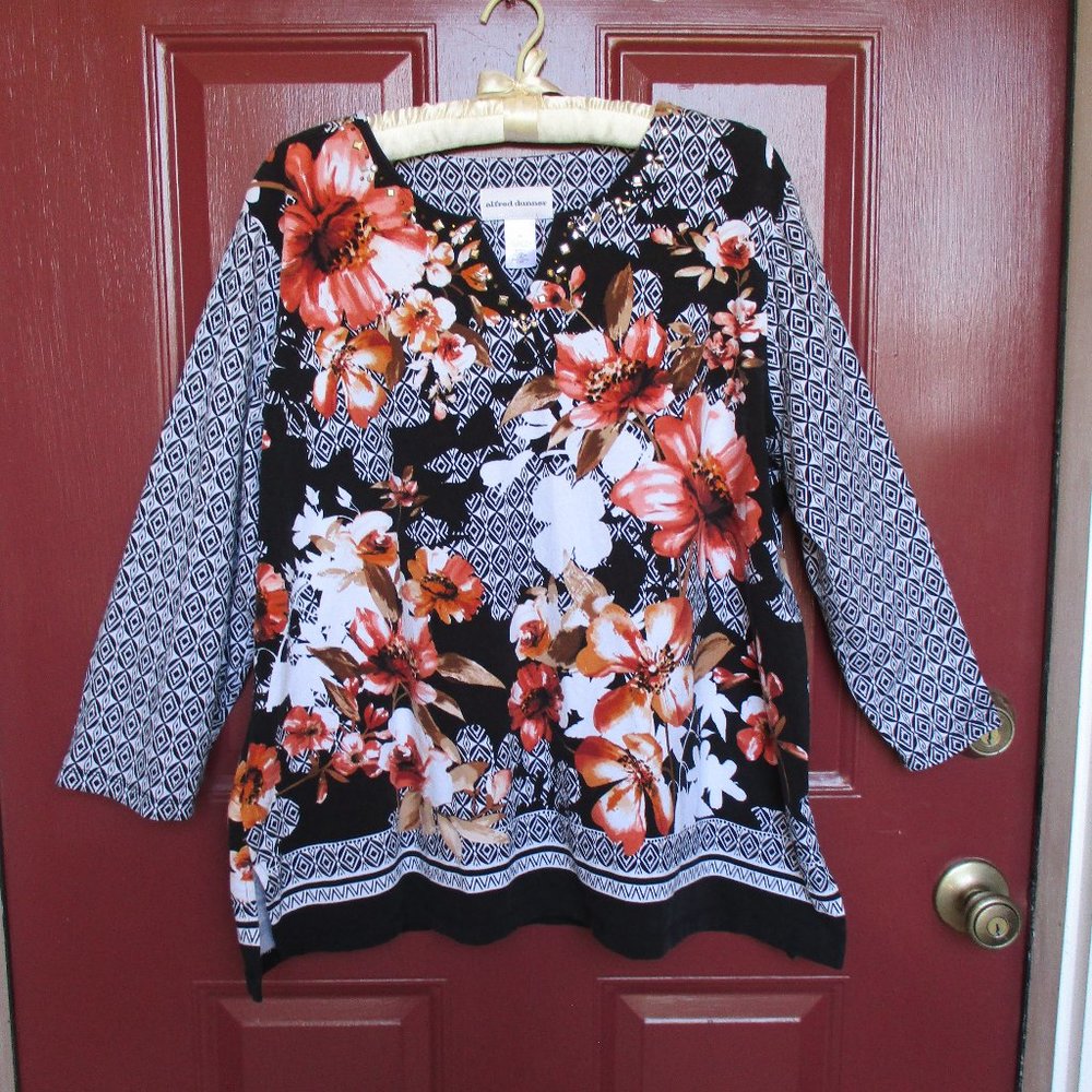 Alfred Dunner Top XL Burnt Orange Black